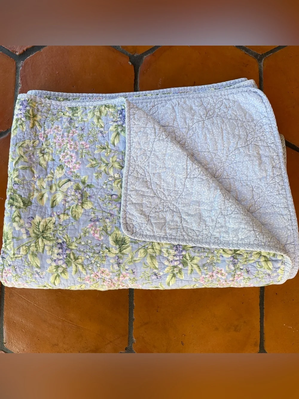 Laura Ashley Reversible Cotton Quilt Twin Floral Country Cottagecore Garden
